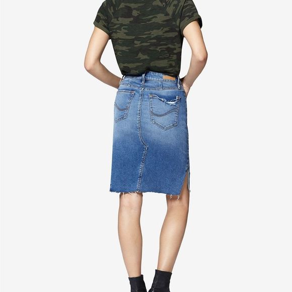 NWT Sanctuary Women Blue Sia ALine Front‎ Slit DENIM Skirt Size 26 - Picture 2 of 3